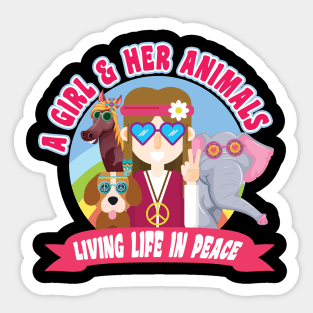 'A Girl and Her Animals' Cool Hippie Peace Retro Sticker